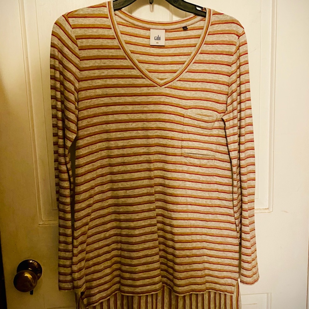 CAbi 🌚 Grey Striped Tunic Style Shirt Top